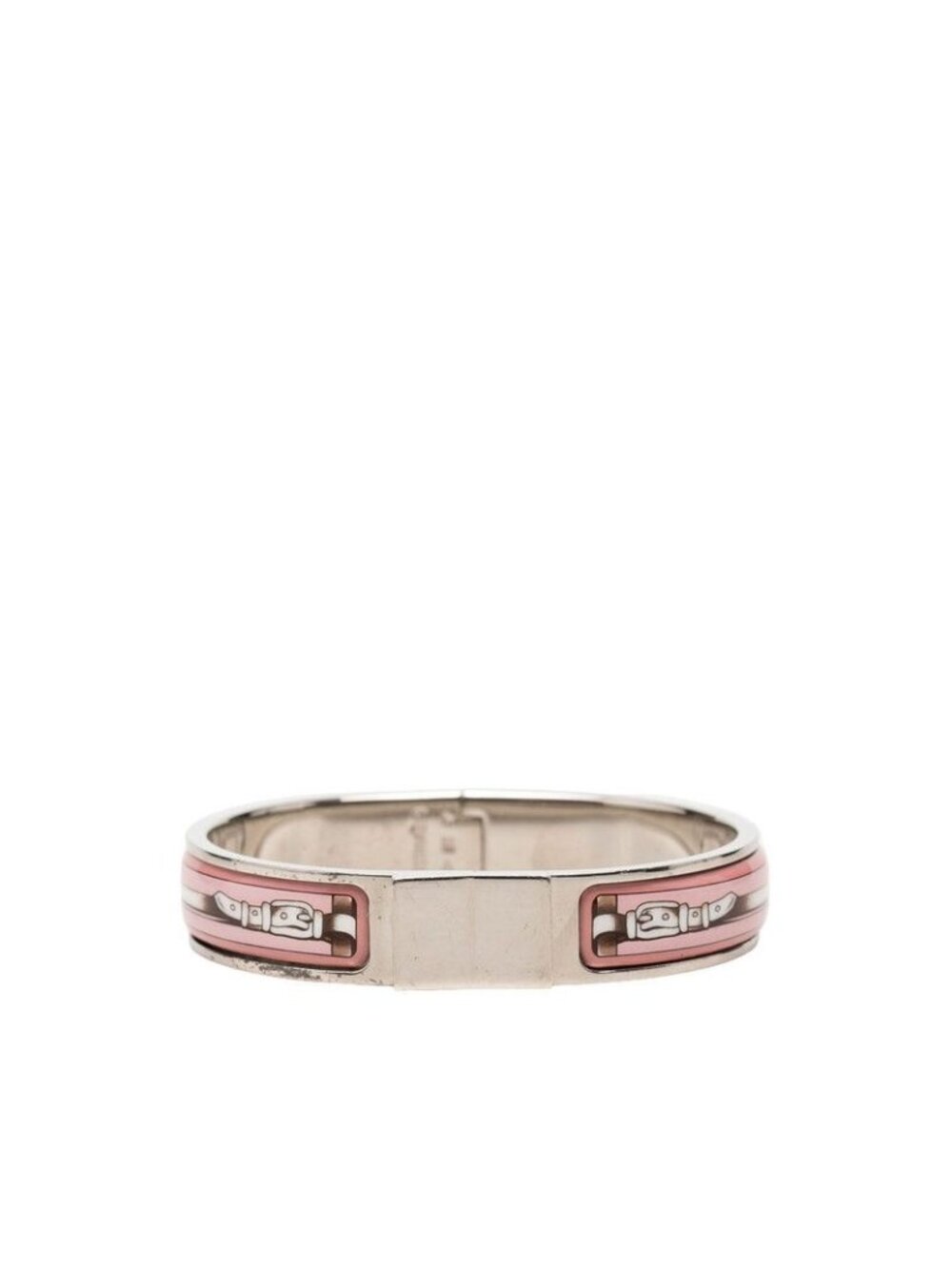 Hermes Clic Clac PM Bracelet Bangle Silver Pink Metal Enamel